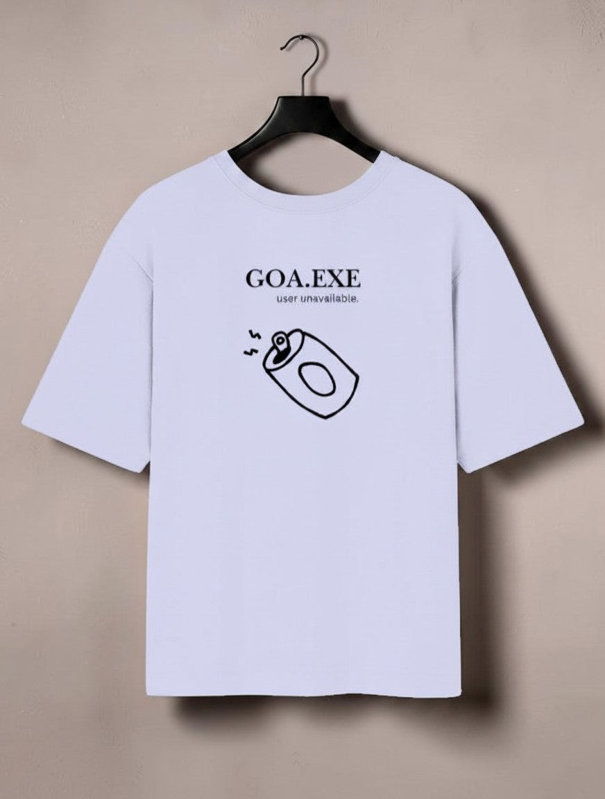 mi-DONE Goa oversized light purple cotton t-shirt with black graphic print on a hanger