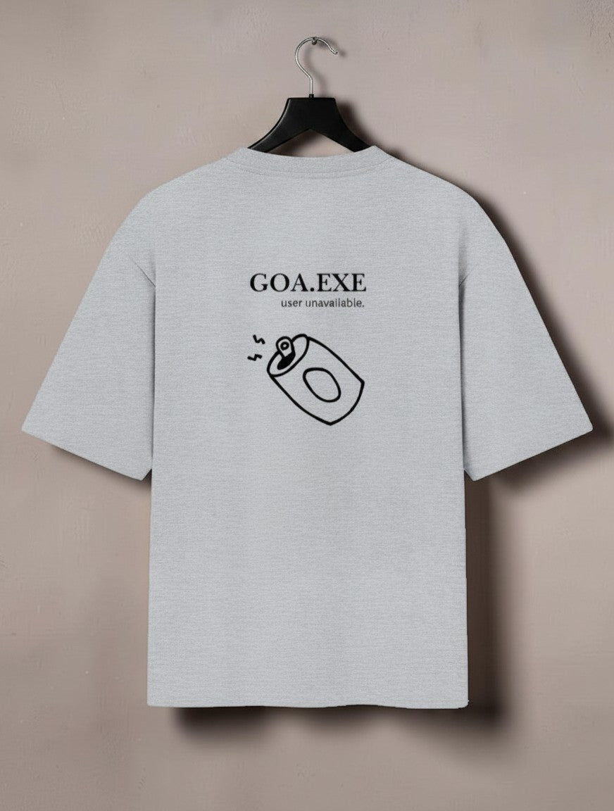 mi-DONE grey oversized cotton t-shirt with Goa.exe graphic print on the back, featuring drop shoulders and round neck.