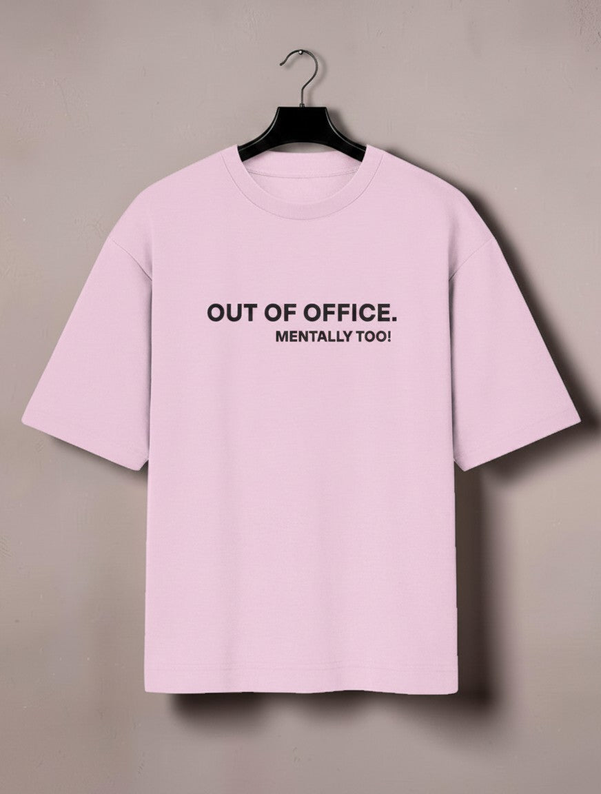 mi-DONE oversized light pink cotton t-shirt with Out of Office Mentally Too graphic print